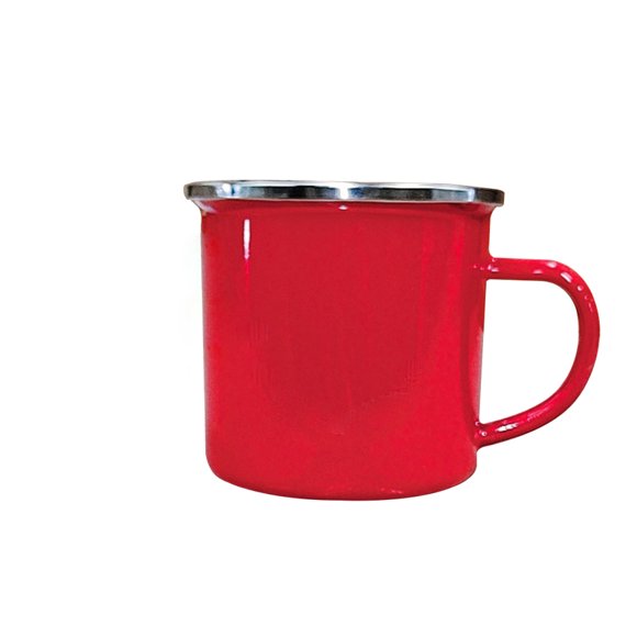 INTBUYING 48 pcs 12 oz Sublimation Fine Enamel Mug Enamel Tea Coffee Drinking Mugs Cups for Home Party Travel Picnic Silver Rim Red