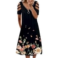 thumbnail image 1 of Fashnice Robe Longue Femme Col en V Été Plage Robe d'Été Manches Courtes Midi Décontractée Vacances Noir m, 1 of 2