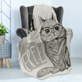 thumbnail image 4 of Modern Soft Flannel Fleece Blanket, Portrait of Hipster Cat with Extra Wild and Free Typography Humor Illustration, Cozy Plush for Indoor and Outdoor Use, 60" x 80", Pale Grey Dust, by Ambesonne, 4 of 5