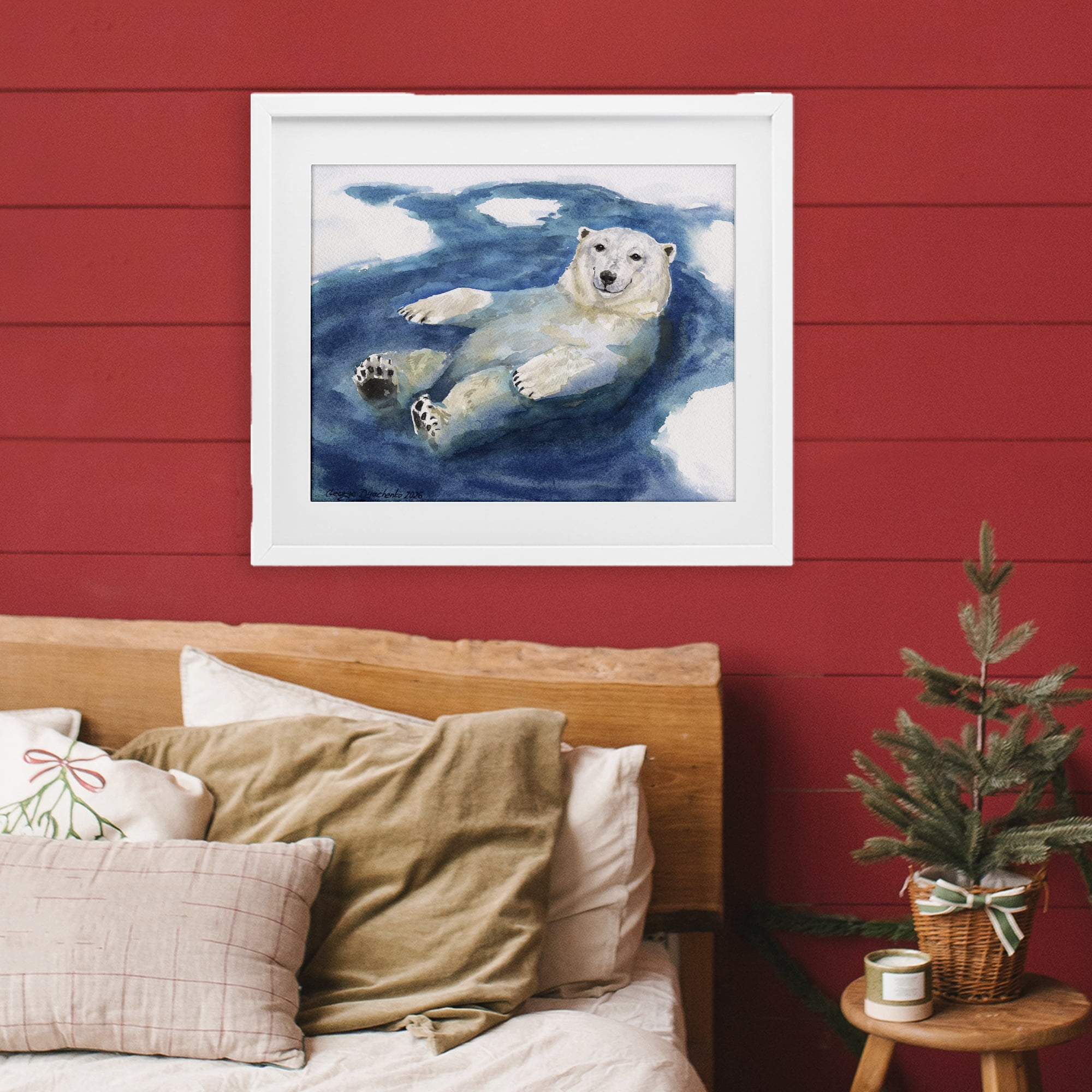 Stupell Industries Polar Bear Icy Bath Time White Framed Print Under Glass, design by George Dyachenko
