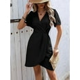 thumbnail image 5 of Womens Summer Short Sleeve Casual Dresses V Neck Vacation Sundress Faux Wrap Midi Dress, 5 of 9