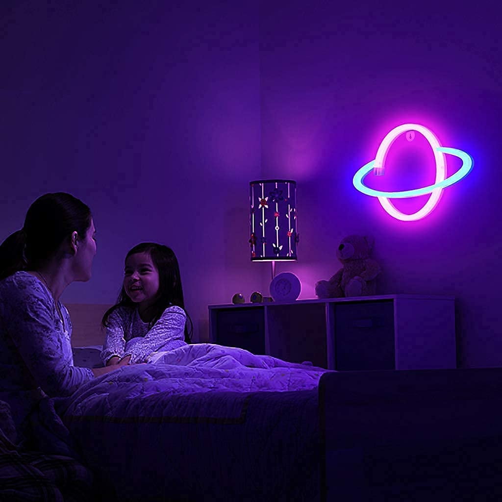 NOGIS lanet Neon Sign, USB Powered Planet Light Led Neon Signs with On/Off Switch, Planet Led Sign for Wall Decor, Planet Lights for Bedroom, Gaming Room (Blue+Pink) - Walmart.com