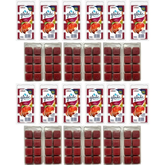 Glade Wax Melts Air Freshener, Scented Candles with Essential Oils for Home and Bathroom, Apple Cinnamon, 12 Pack 8 Count =96