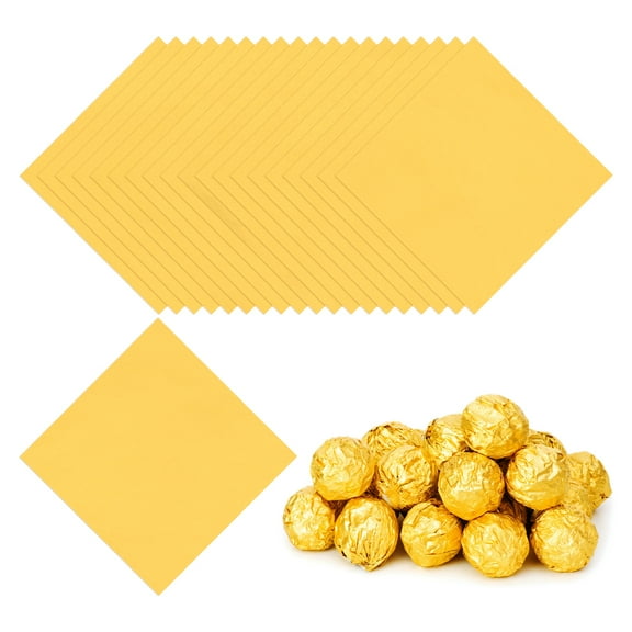 5x5 Inch Foil Candy Wrappers, Square Glossy Aluminium Foil Candy Wrapping Paper Gold, 100 Pcs