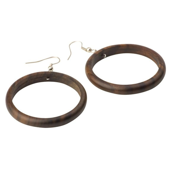 81stgeneration 38 mm Simple Wood Circle Earrings with 925 Sterling Silver Hooks - Round Brown Earrings - Wooden Discs Dangle Earrings - Hoop Earrings - Wooden Jewelry