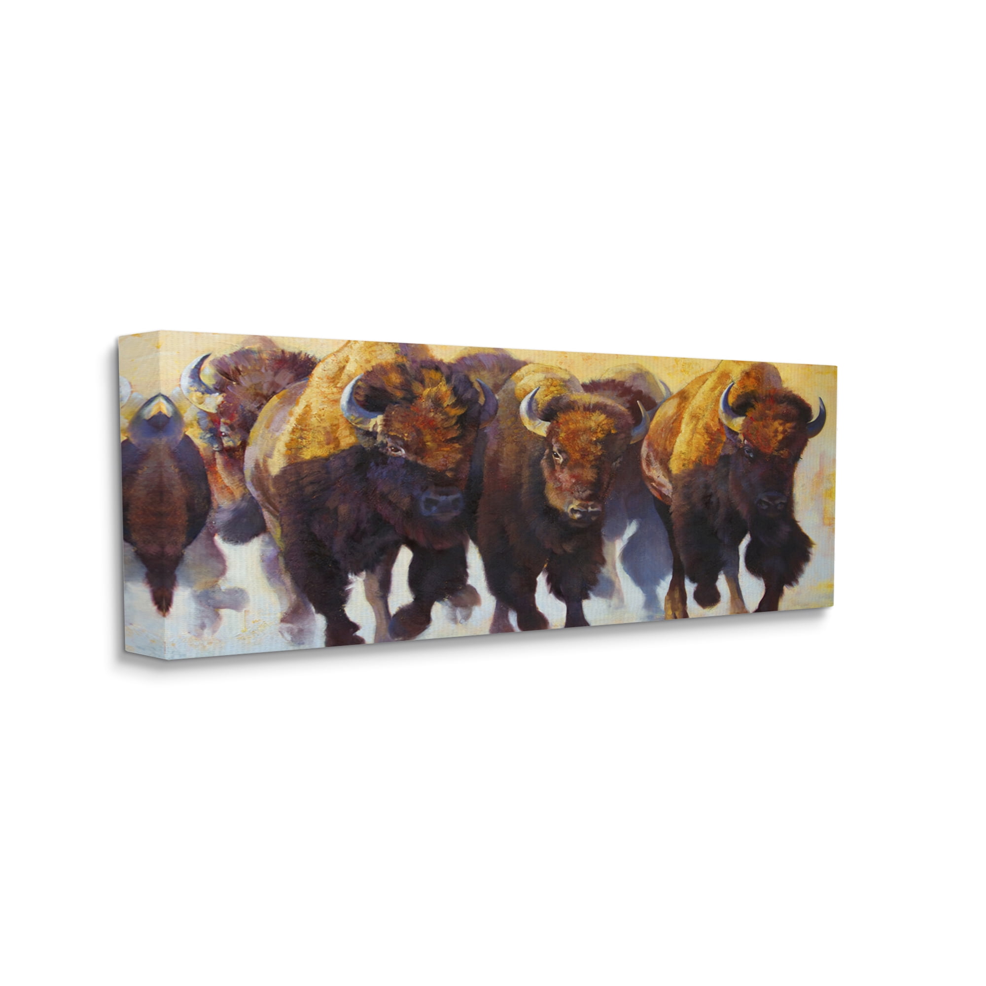 Stupell Industries Herd of Bison Painting Animals & Insects Painting Gallery Wrapped Canvas Print Wall Art, 24 x 10