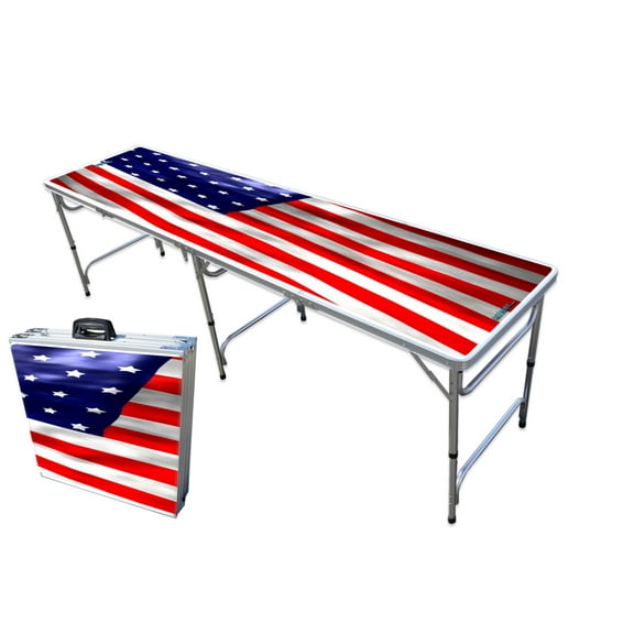 Portable Folding Table with USA Flag Graphic - Adjustable Length 8 ft or 4 ft Kids and Adult Party Table
