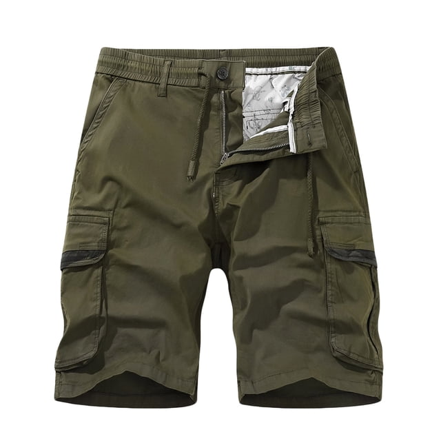 Men Casual Solid Zipper Button Pockets Elastic Waist Cropped Cargo Shorts(Army Green,M)