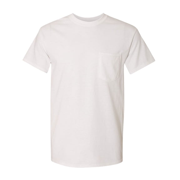 Crown Craze® Unisex Short Sleeve Pocket T-Shirt, 100% Cotton Solid Color Crew Neck Heavy Tee (White, L)