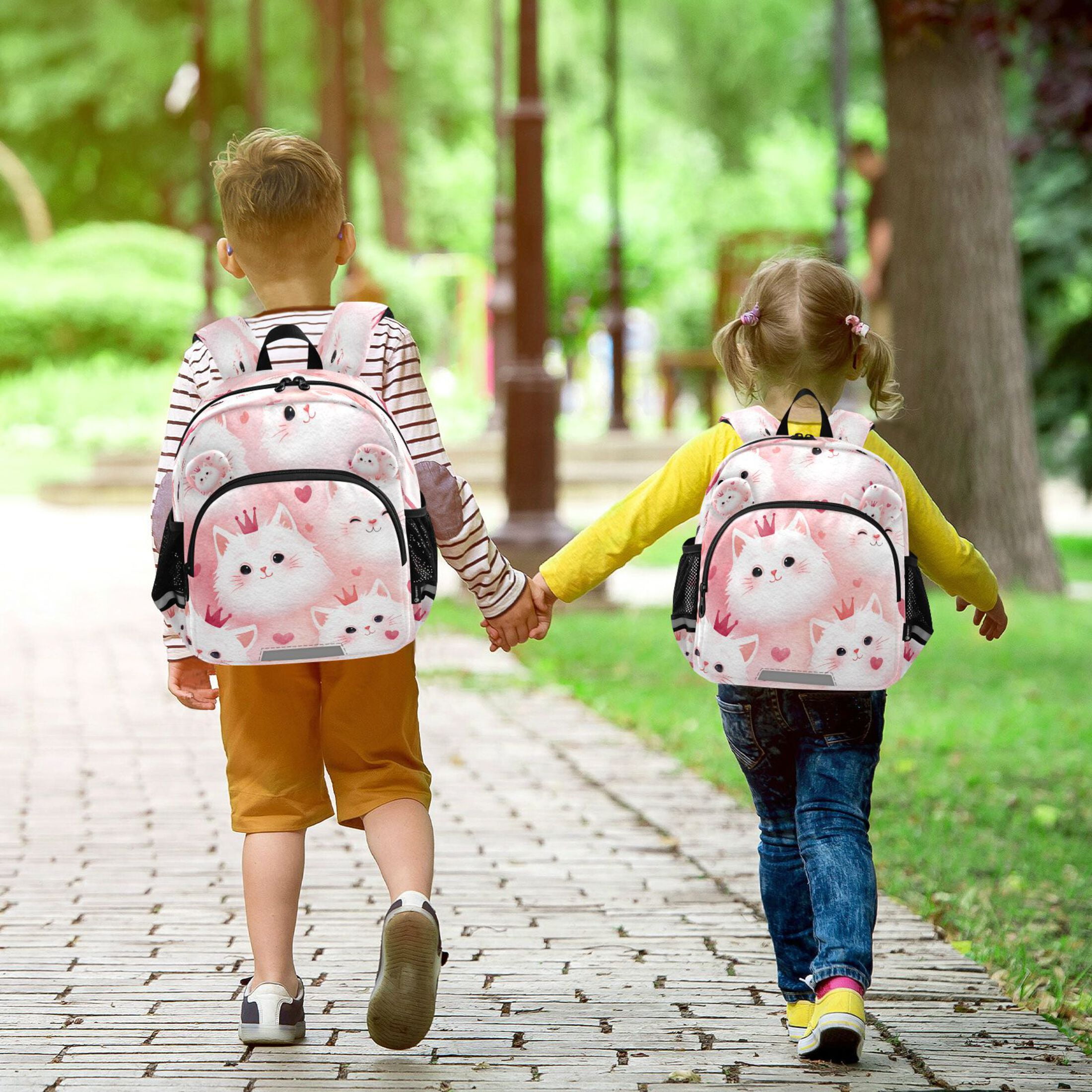 RMDQTR Adorable Ear-Print Backpack with Reflective Strip and Anti-Lost Leash Adjustable Shoulder Straps Mini Travel Backpack Adorable White Cat Faces