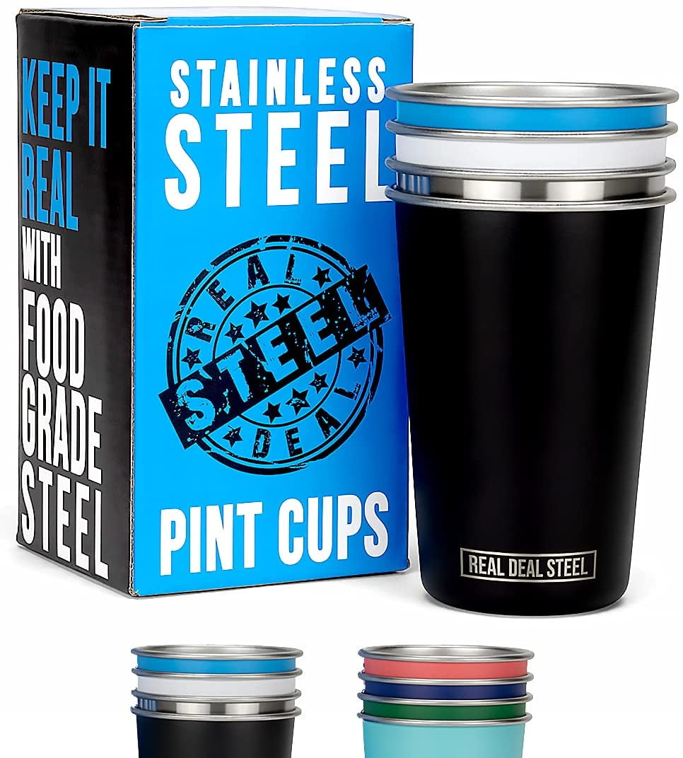 Premium Metal Cups #1 Premium Stainless Steel Cups 16oz Pint Cup Tumbler 4 Pack Stackable Durable Cup By Greens Steel 
