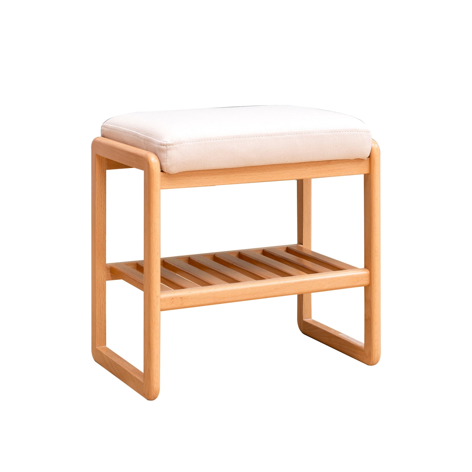 Natural Solid Wood Shoe Bench Rack with Storage, Beech Wood Shoe Bench Entryway Storage Bench with High Rebound Sponge Cushion, 27.5" Shoe Storage Bench Rack Organizer for Entryway Bathroom Bedroom