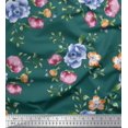 thumbnail image 1 of Soimoi Green Polyester Crepe Fabric Leaves & Floral Print Fabric by Yard 52 Inch Wide, 1 of 1