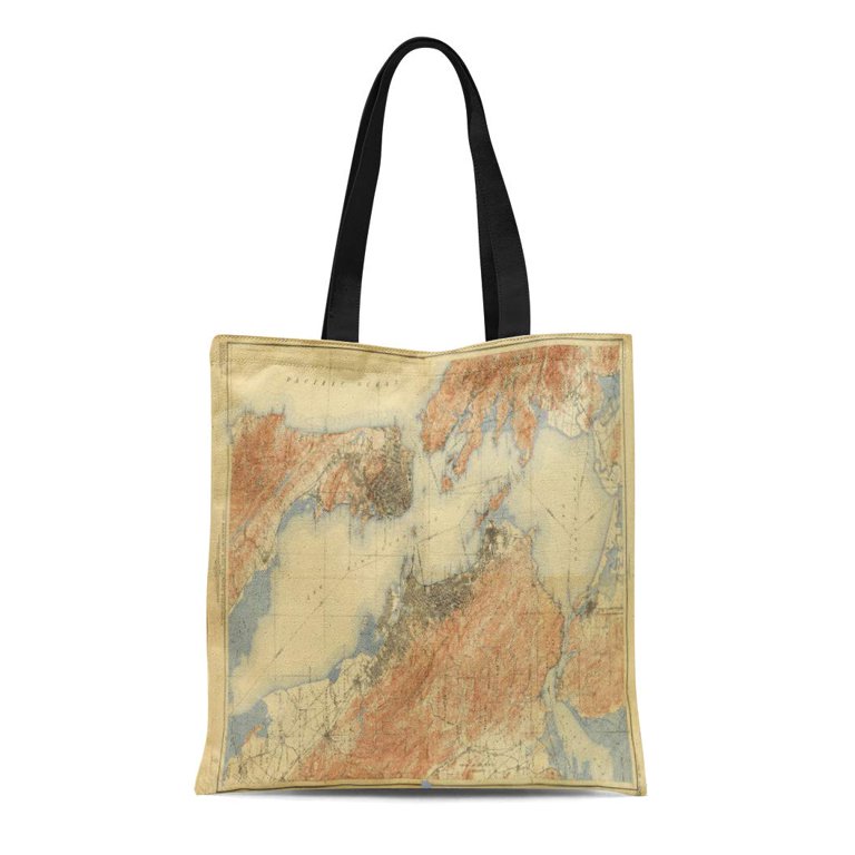 KDAGR Canvas Tote Bag Topology Antique Map of San Bay Area