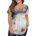 thumbnail image 2 of TQWQT Plus Size Tops for Women Summer Casual Cute Tees Shirt V Neck Criss Cross Short Sleeve Ethnic Floral Graphic T-Shirt Summer Tunics Blouses Gray 4XL, 2 of 6