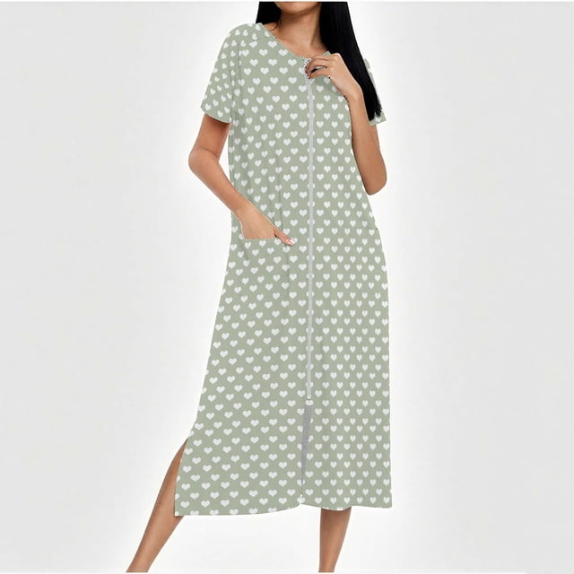 Camisón largo con cremallera para mujer, bata de punto, largo completo, color degradado, con bolsillos