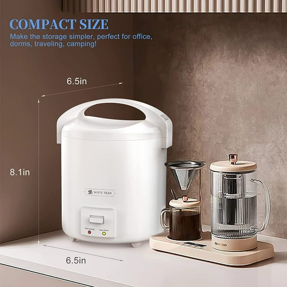 1.0L Mini Rice Cooker, White Tiger Portable Travel Steamer, 15 Minutes Fast Cooking, Removable Non-Stick Pot, Keep Warm