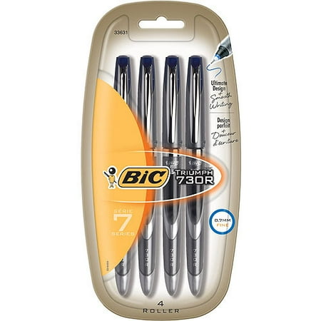 BIC Triumph 730R Roller Pen, 0.7mm, Blue, 4-Pack