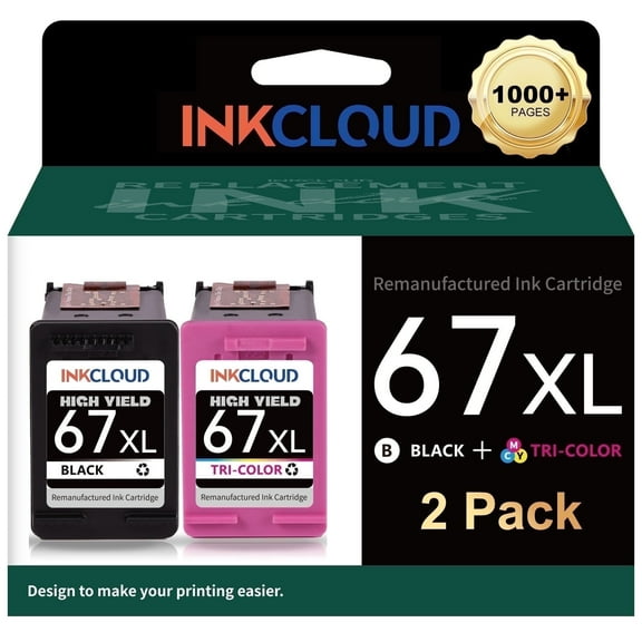 67XL Ink Cartridges Compatible for HP 67 Ink Cartridges DeskJet 2755e 2855e 4155e 4255e 6055e 6065e  (1 Black 1 Tri-