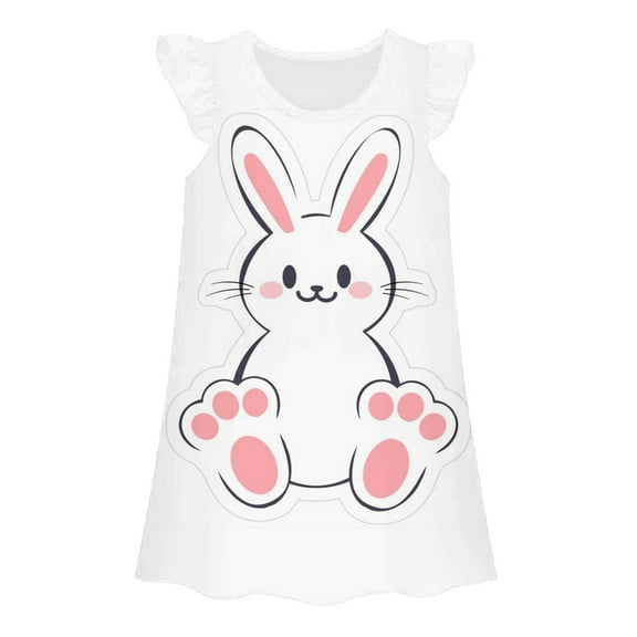WOYY Nightdress for Girls Cute Bunny Print Sleeveless Nightgown, Sizes 3-10