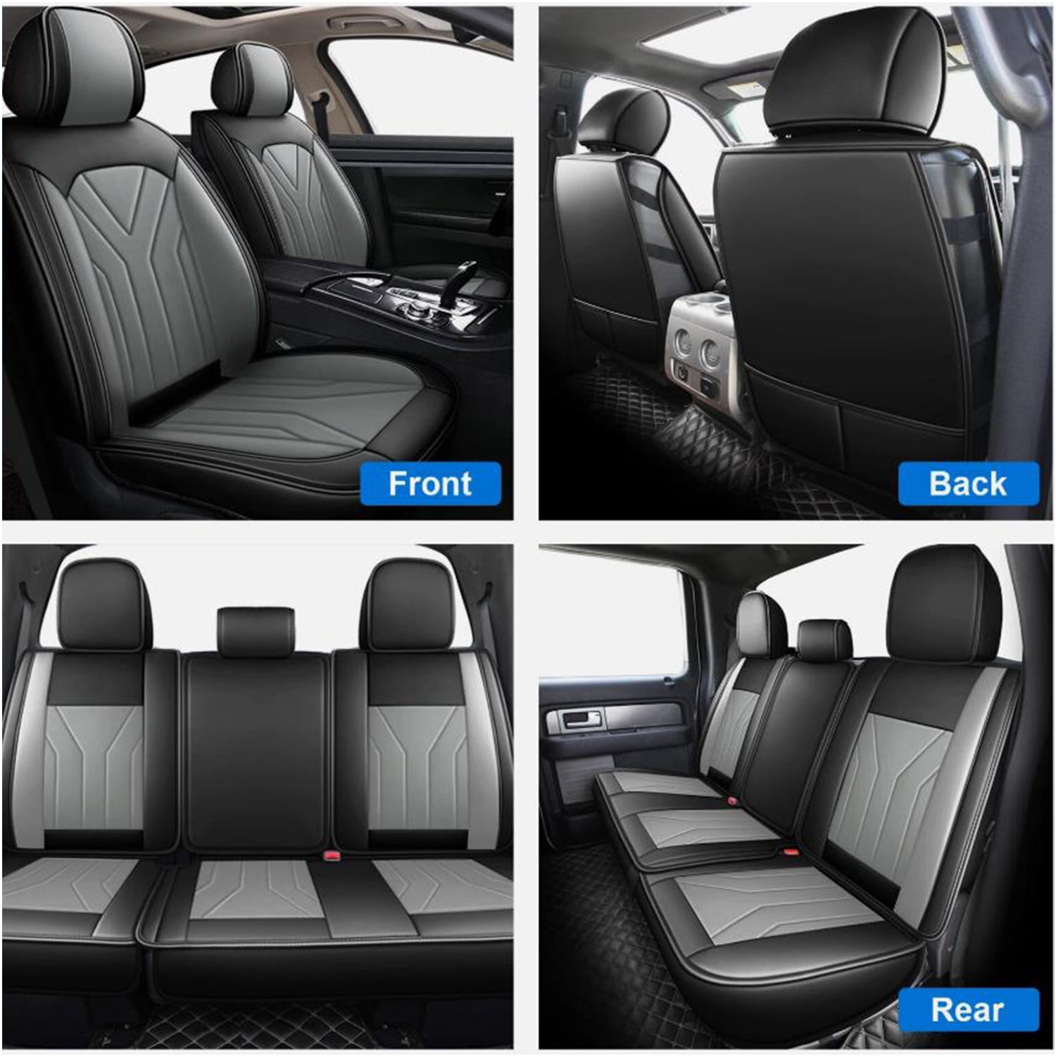 Fit Ford Explorer 2004-2025 Seat Covers - Full Set Waterproof Leather Car Seat Covers Compatible Airbag（5 Seat,Black&Gray）
