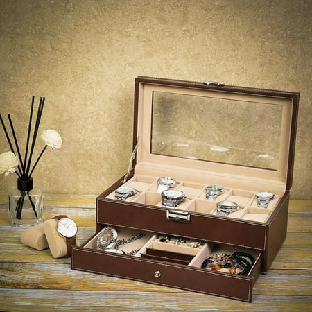 Ktaxon High-end Watch Display Cases 12 Slot Luxury Premium Storage Box Brown