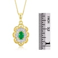 thumbnail image 4 of RYLOS Matching Set 14K Yellow Gold Floral Pattern Halo Pendant Necklace & Ring. Gemstone & Diamonds, 18" Chain. 6X4MM Emerald May Birthstone; Size 5, 4 of 9