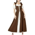 thumbnail image 7 of Htigea Women Renaissance Dress Peasant Medieval Lace-UP Dress Cold Shoulder Short Sleeve Maxi Dress Brown 2XL, 7 of 7