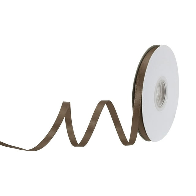 Uxcell Satin Ribbon Grosgrain Solid Silk Wedding Bouquet Ribbon for Valentine's Day Gift Wrapping Cake Box Bows Brown-3/8" x 25 Yard