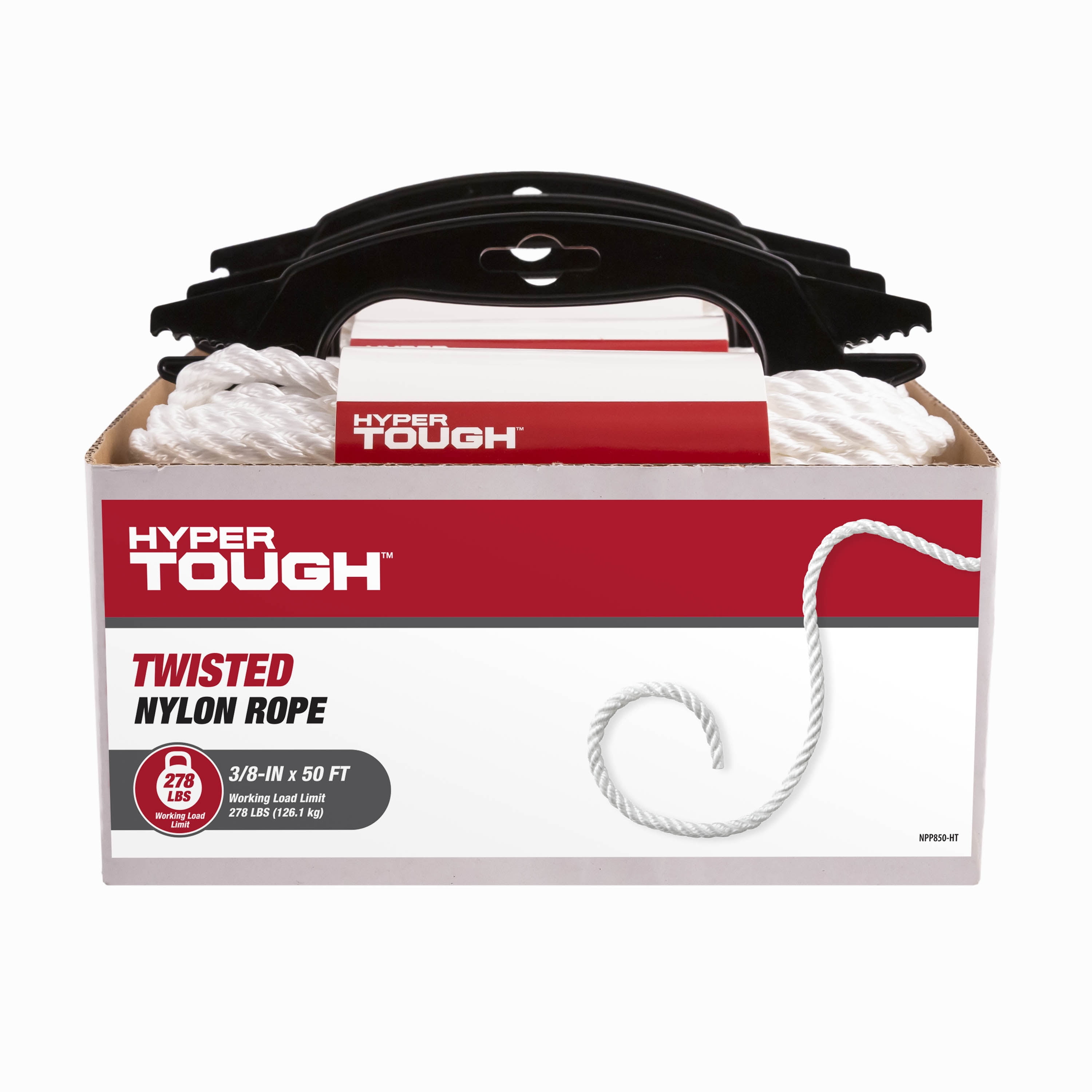 Hyper Tough Item# NPP850-HT, Nylon Blend Twisted Rope, White, 3/8 x 50', 1  Each 