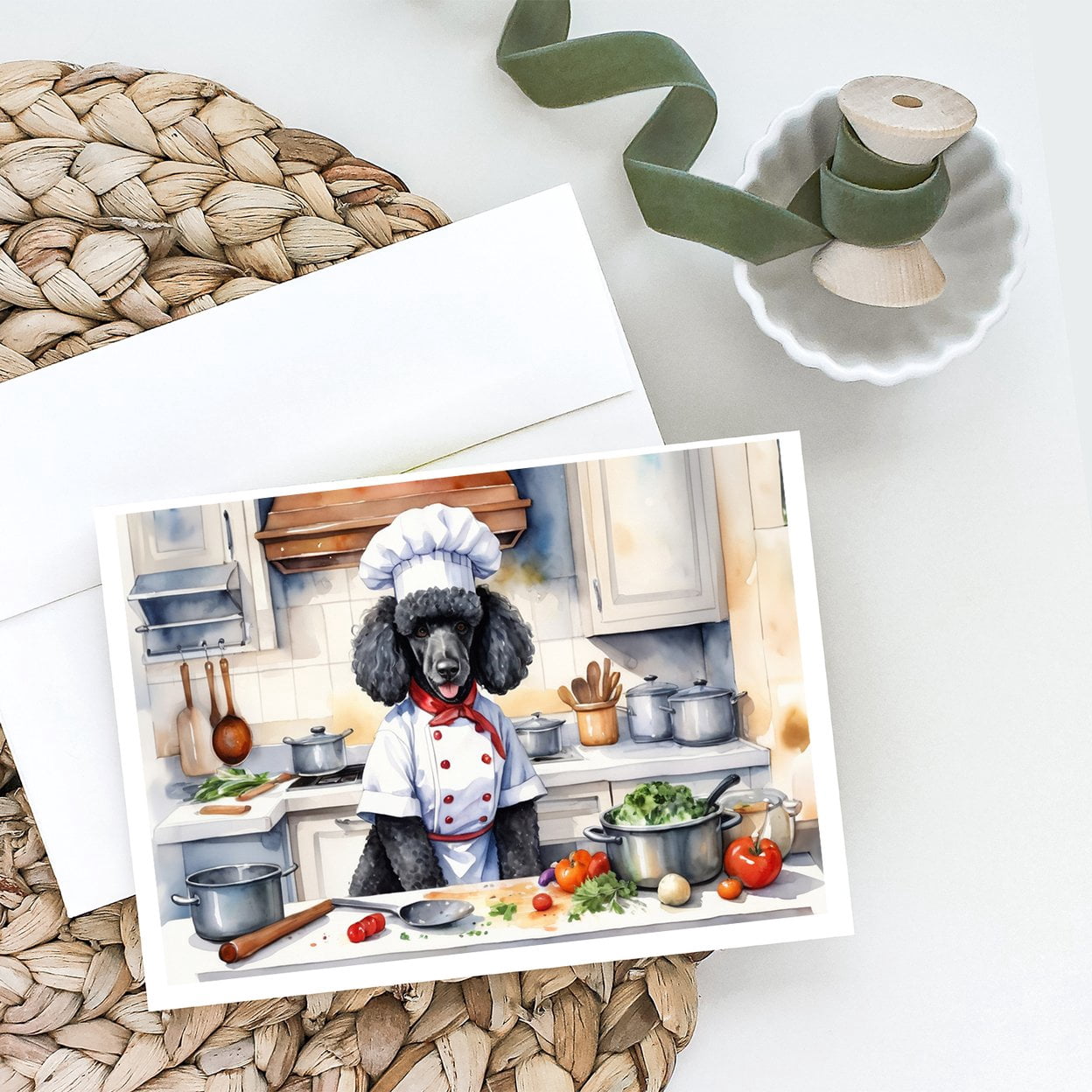 Black Poodle The Chef Greeting Cards Pack of 8 7 in x 5 in