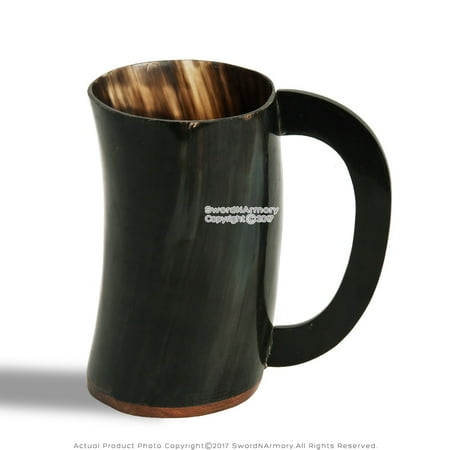 - Handmade Viking Beer Mug Medieval Drinking Cow Horn Bos Taurus for LARP - Dark
