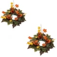 thumbnail image 2 of 2 Pack Fall Candle Rings Wreaths with Artificial Maple Leaves, Pumpkins & Berries for Thanksgiving Table Centerpiece, Autumn Pillar Candle Holder Decor, 1Pack A, 2 of 7