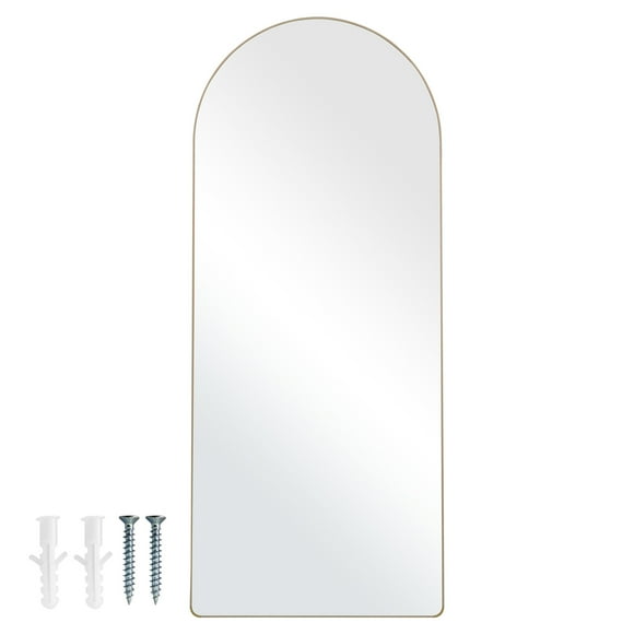 KFFKFF Curved Full Size Mirror, Dimensions 71'' x 30'', Versatile Free Standing, Leaning or Wall Mounted Floor Mirror with Stand, Constructed from Aluminum Alloy Frame
