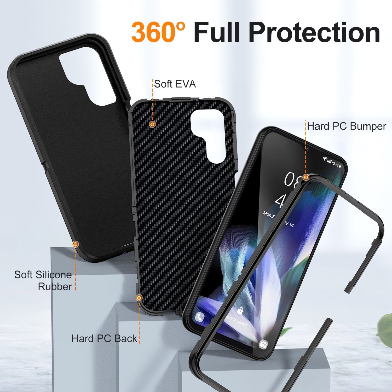 Rugged Case for Samsung Galaxy A16 5G, Heavy Duty Triple-Layers Military Grade Shockproof Cover, Scratch Resistant Non-Slip Camera Lens Protection Hybrid Case for Samsung Galaxy A16 5G, Black