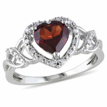 1-3/8 Carat T.G.W. Garnet and Diamond Accent Sterling Silver Heart Ring