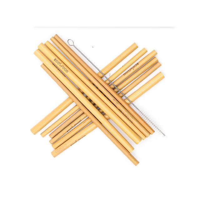Set 12 Popotes de Bambú Ecowood Ecológico, Biodegradable y Reutilizable - Incluye Limpiador de Pipas y Popotes Ecowood Kit popotes bambú