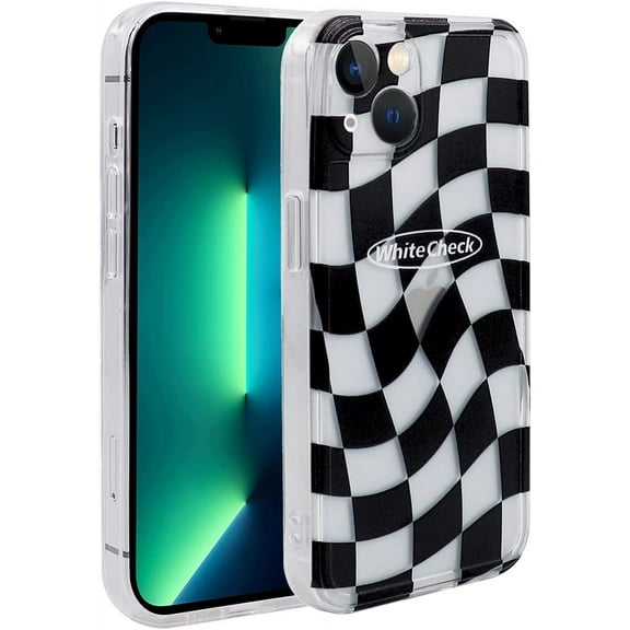 Phone Case for iPhone 14 Plus, Kawaii TPU Bumpers Back Phone Cover for iPhone 14 Plus (6.7 inch), Fashion Black & White Grid Designs iPhone Case for Girls and Women