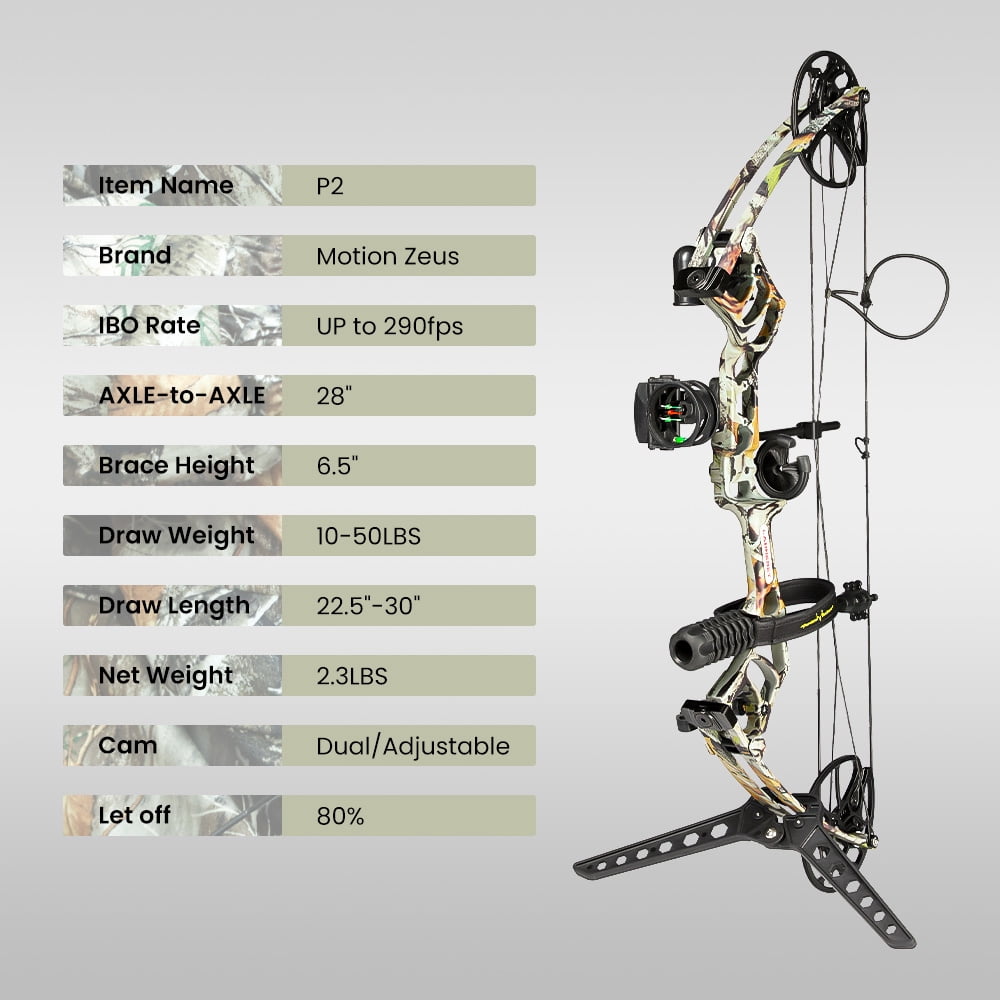Lightweight Compound Bow Package for Youth, Adults, Beginners & Women,22.5"-30" Draw Length,10-50 Lbs Draw Weight,290fps,Limbs Made in USA,Hunting Bow Archery Set