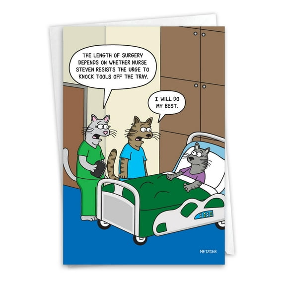 NobleWorks Funny Get Well Paper Card with 5 x 7 Inch Envelope (1 Card) Surgery Cats C10268GWG