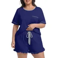 thumbnail image 4 of Cueply Women’s Plus Size Pajama Set Short Sleeve Top & Ruffle Shorts 2-Piece Sleepwear Soft Stretchy Loungewear with Elastic Waist, 4 of 7