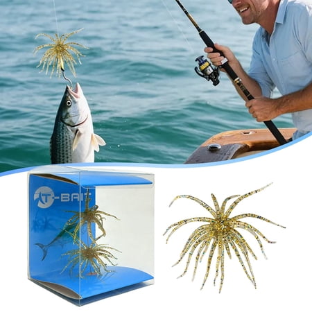 2PCS Sea Urchin Bait Realistic Fuzzy Dice Fishing Lure for Bass & Perch Floating Tpr Swimbait With Reflective Stars Artificial Worm Bait for Saltwater & Freshwater Blue(2.75Inch)