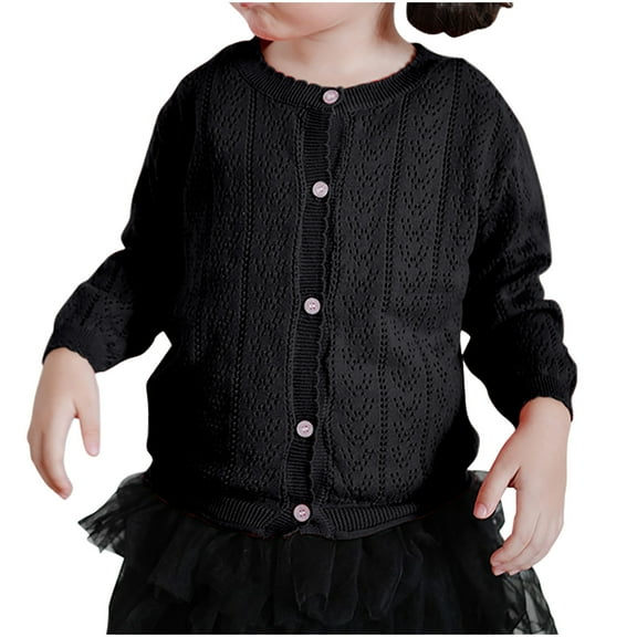 Pitauce Toddler Girls Ruffled Lightweight Cardigan Long Sleeve Button Down Knit Coat Open Front Thin Sweater for Kids 1-7 Years