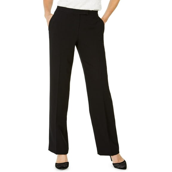 KASPER Womens Black Stretch Pocketed Zippered Tab-waist Mid-rise Trouser Wear To Work Straight leg Pants 4