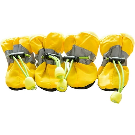Dog Shoes Waterproof Dog Boots for Small Medium Large Dogs with Soft Anti-Slip Sole  Suitable for Rainy Weather Outdoor Walking  Adjustable Elastic Straps  Reflective at Night (Yellow  3)