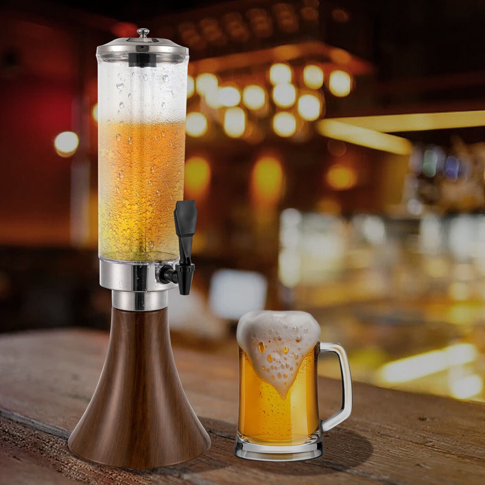 Miumaeov Mimosa Tower Beer Tower with Ice Tube and LED Light Tabletop Beer Tower Dispenser for Parties Bars Clubhouses, Size: Large, Gold