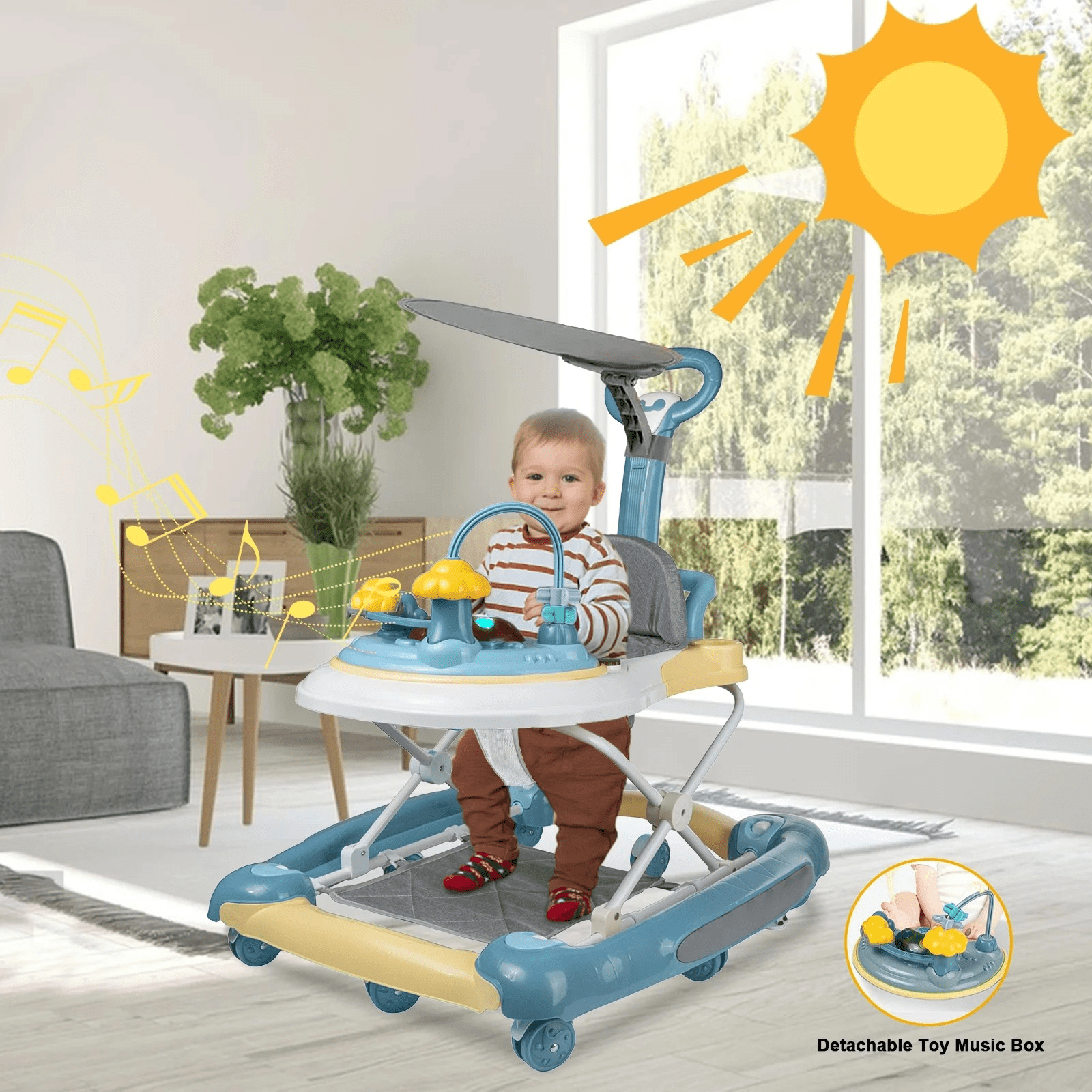 JieC 6-in-1Foldable Push Walker with Musical Activity Station for 6-24 Months for Boys Girls Babies 6-36 Months,Green