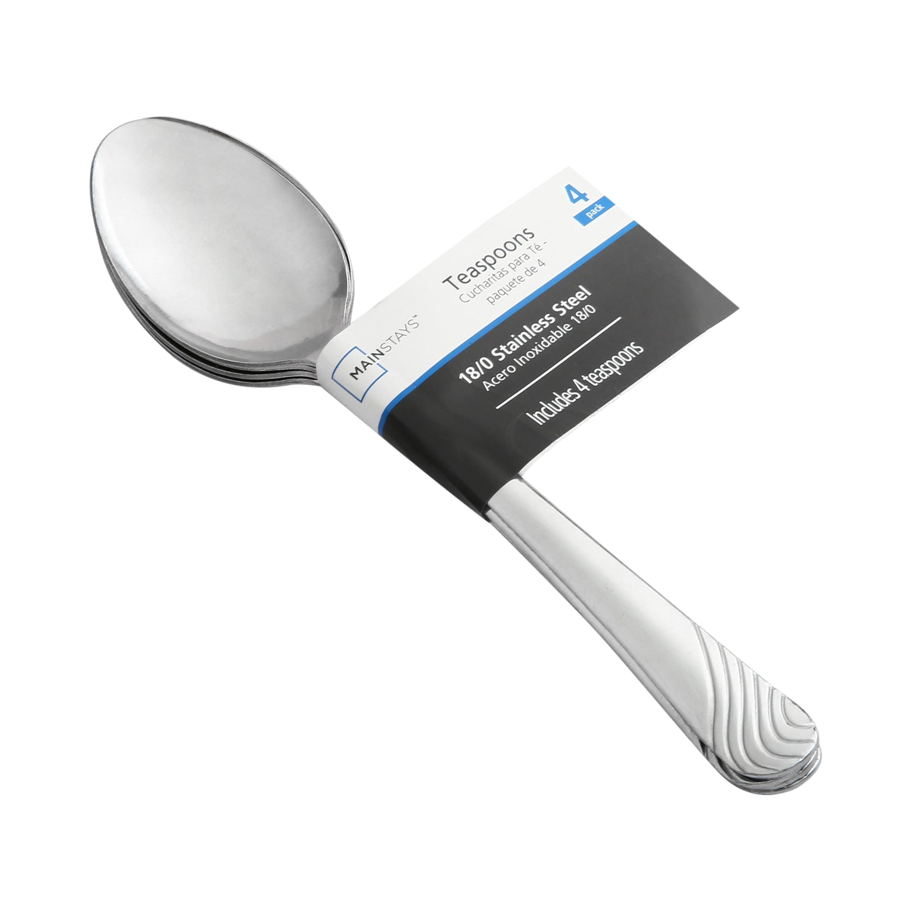 Mainstays 4-Piece Swirl Stainless Steel Teaspoon Set, Silver Tableware