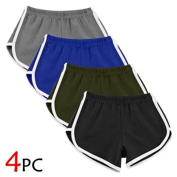 Sokhug Womens 4 Pack Athletic Dolphin Shorts Elastic Waistband with White Trim Casual Summer Running Shorts