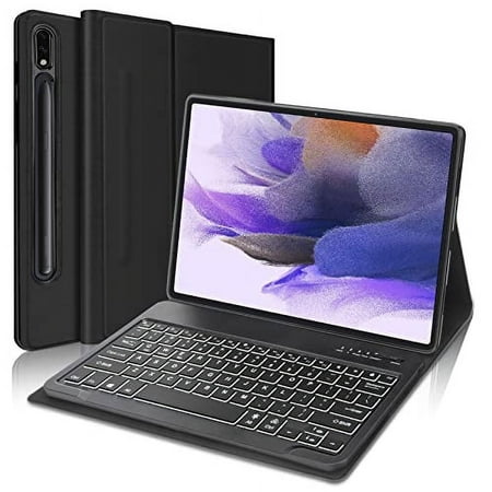 Samsung Galaxy Tab S8 Plus/S7 FE/S7 Plus 12.4” Keyboard Case, 7 Color Backlight Keyboard- Protective Stand Cover with Detachable Bluetooth Keyboard for Tab S7 FE 2021/S7+ 2020/S8+ 2022-Black
